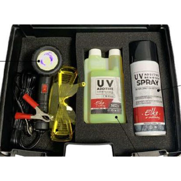Kit de détection UV avec lampe, traceur et lunettes.